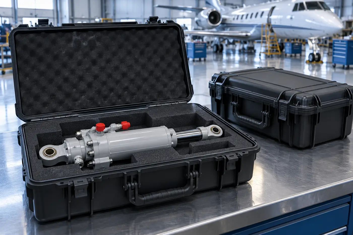 Aircraft actuator protected in a fitted foam transit case