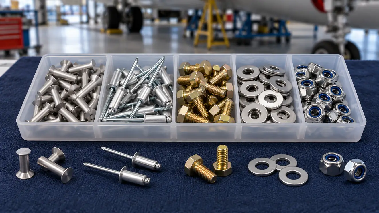 Aerospace rivets, bolts, washers and self-locking nuts