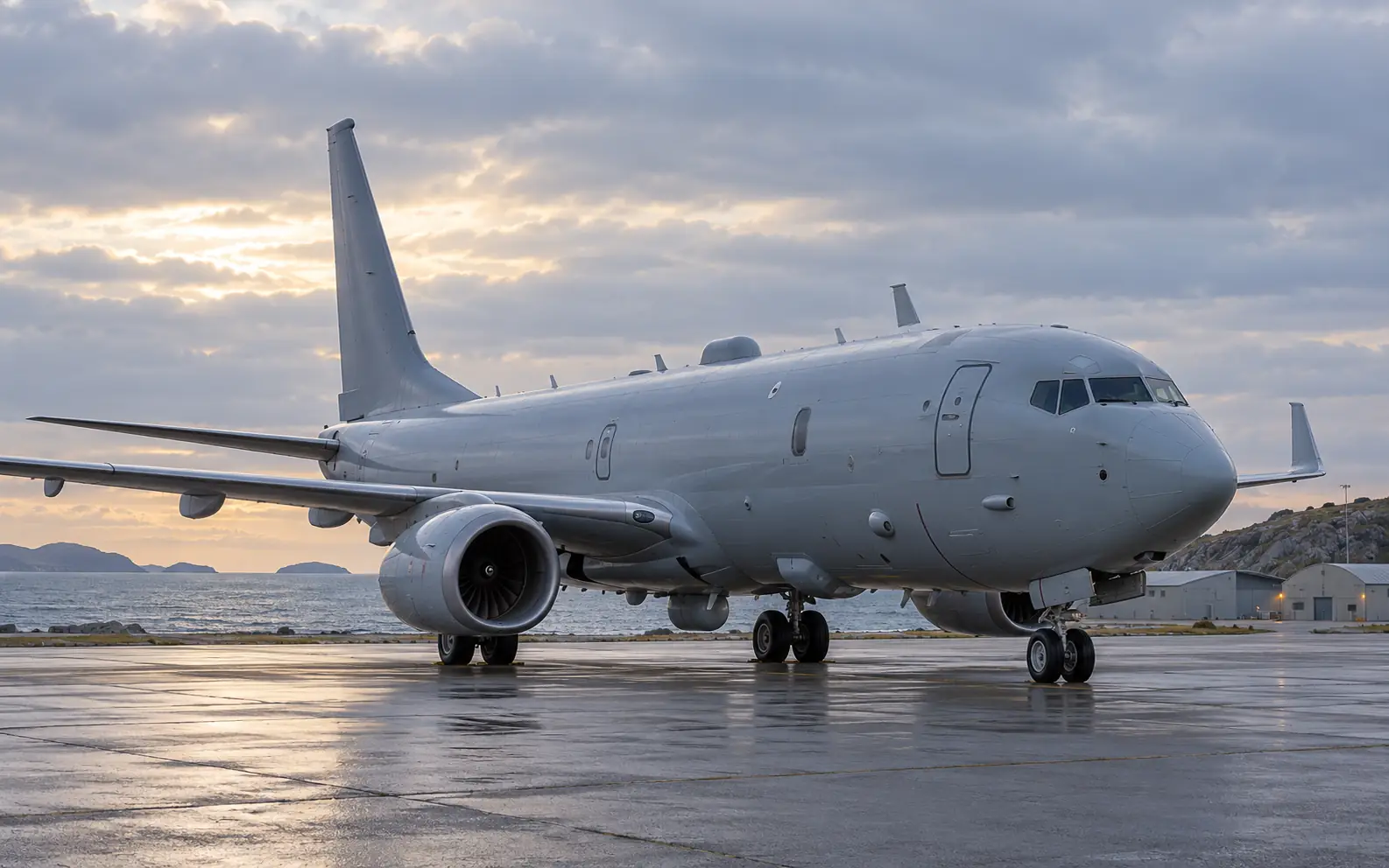 Maritime patrol aircraft on a coastal air station apron