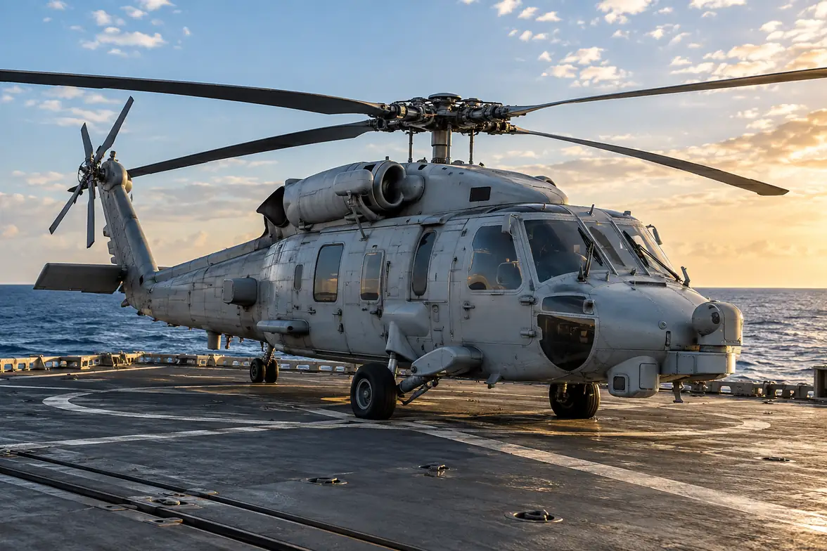 Seahawk naval helicopter on a ship flight deck