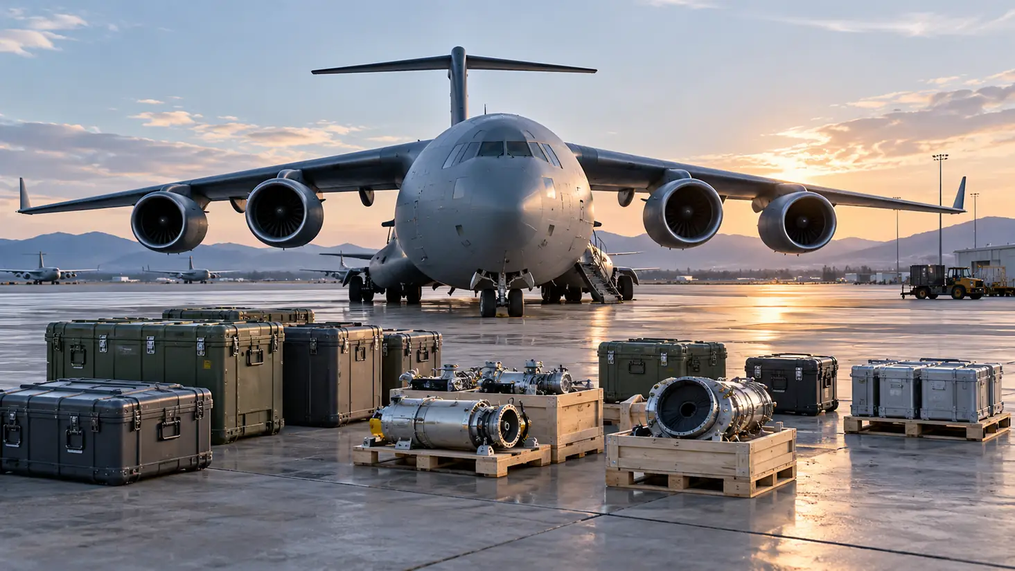 Military transport aircraft and aviation logistics cases