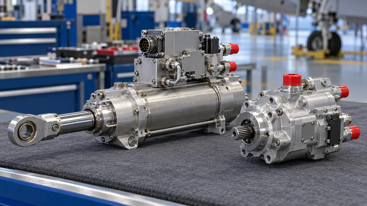 Aircraft hydraulic actuator and hydraulic pump on a padded bench