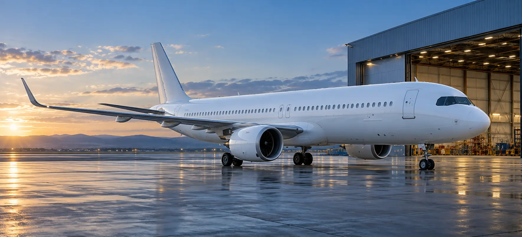 commercial aviation aircraft on a maintenance apron