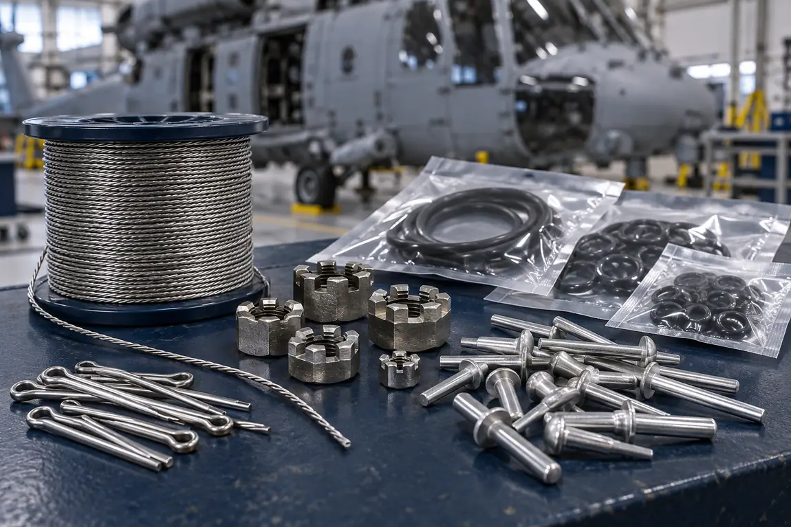 Aircraft safety wire, seals and locking hardware for military aviation maintenance