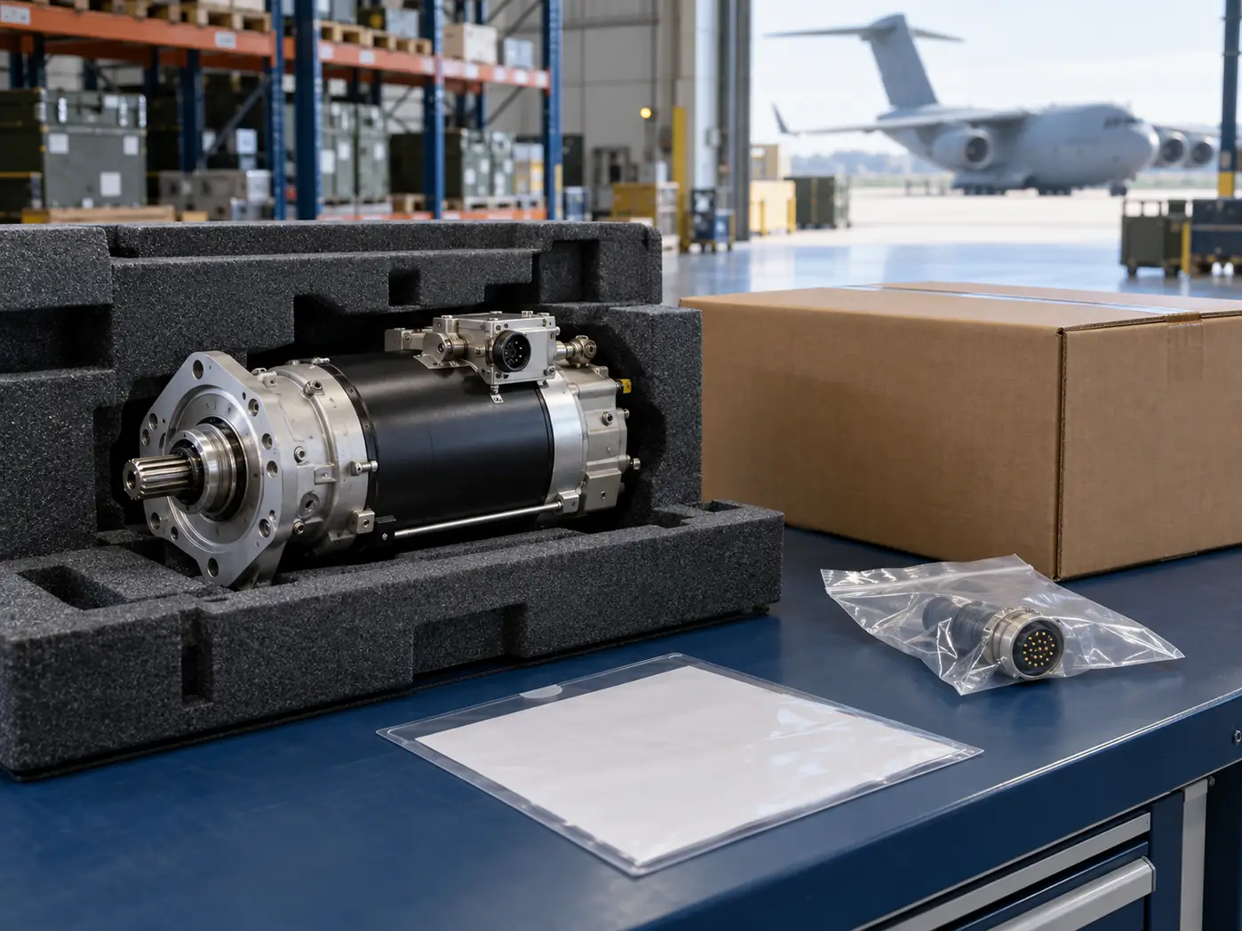 Aircraft starter-generator packed for receiving review and distribution
