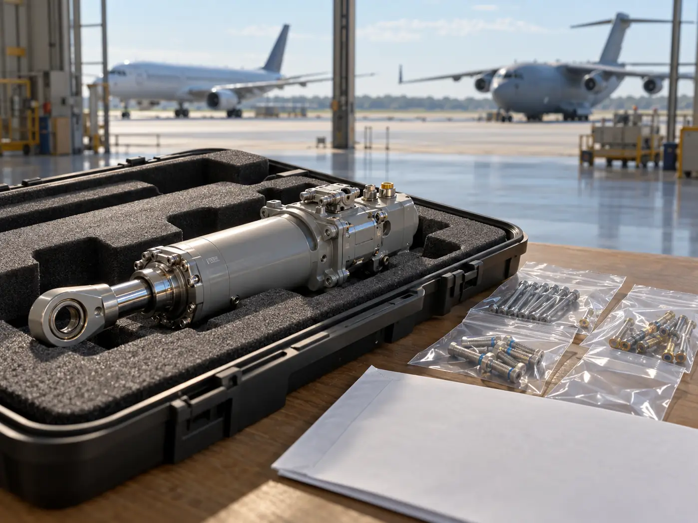 Protected aircraft actuator and packaged fasteners with commercial and military aircraft outside