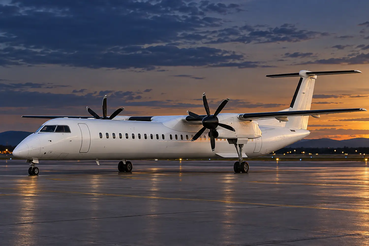 High-wing regional turboprop aircraft on the apron